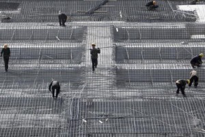 Obreros chinos trabajan en la preparación del encofrado de un edificio en la capital. Fuente: Zinias